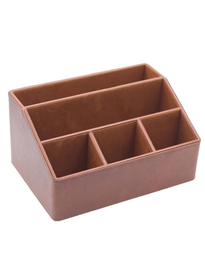 Premium Brown Desk Organizer Box with Coaster - Compact Remote Stand for Men, Ideal for Desks/Bedside Cabinets - Image 1